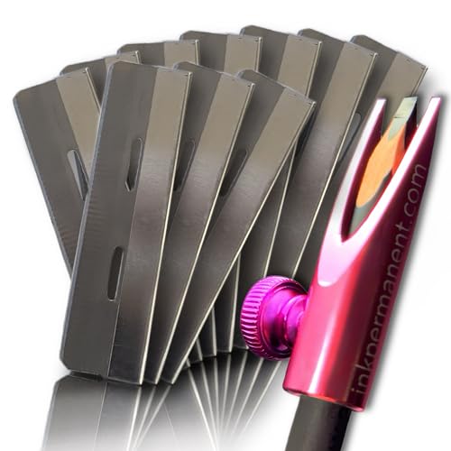 Tinten-Permanent-Metall-Augenbrauenstift-Former mit Spitzer, wasserfeste abziehbare Augenbrauenstifte, 10 Rasierer, Entenmund-Spitzer, Augenbrauen-Mapping-Set (Rosa). von Ink Permanent