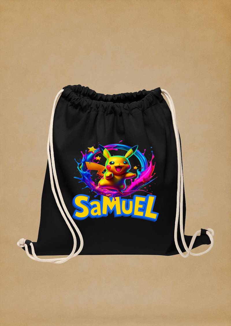 Personalisierter Turnbeutel Für Kinder Mit Pikachu-Splash-Design Und Individuellen Namen Oder Individuellem Text. Kostenlose Lieferung von InkVibesStore