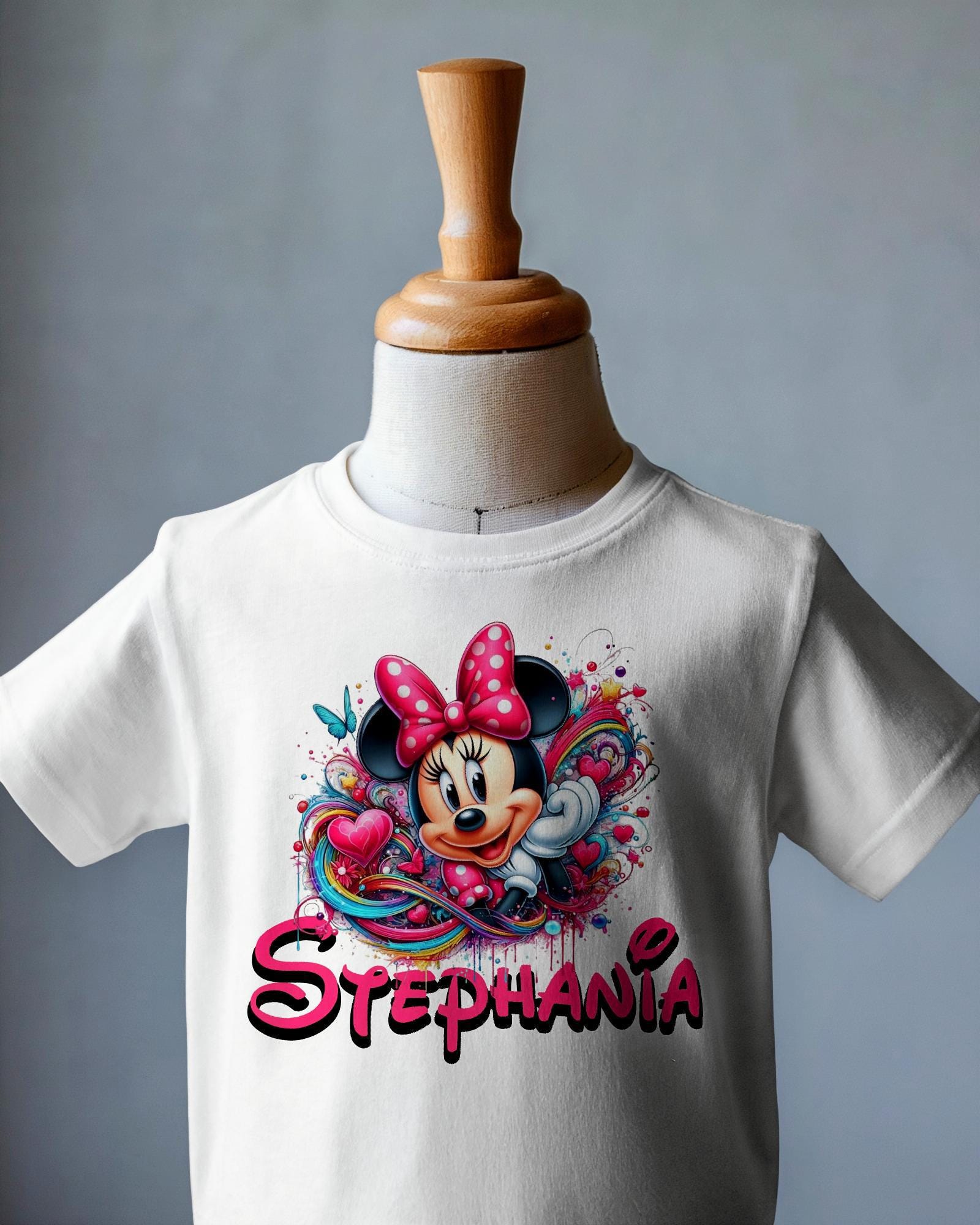 Personalisiertes Buntes Mädchen Minnie 3D Splash T-Shirt Mit Individuellem Namen. Kostenlose Lieferung von InkVibesStore