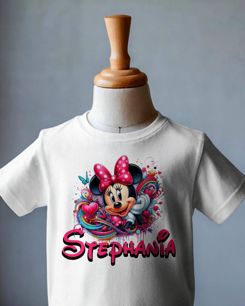 Personalisiertes Buntes Mädchen Minnie 3D Splash T-Shirt Mit Individuellem Namen. Kostenlose Lieferung von InkVibesStore