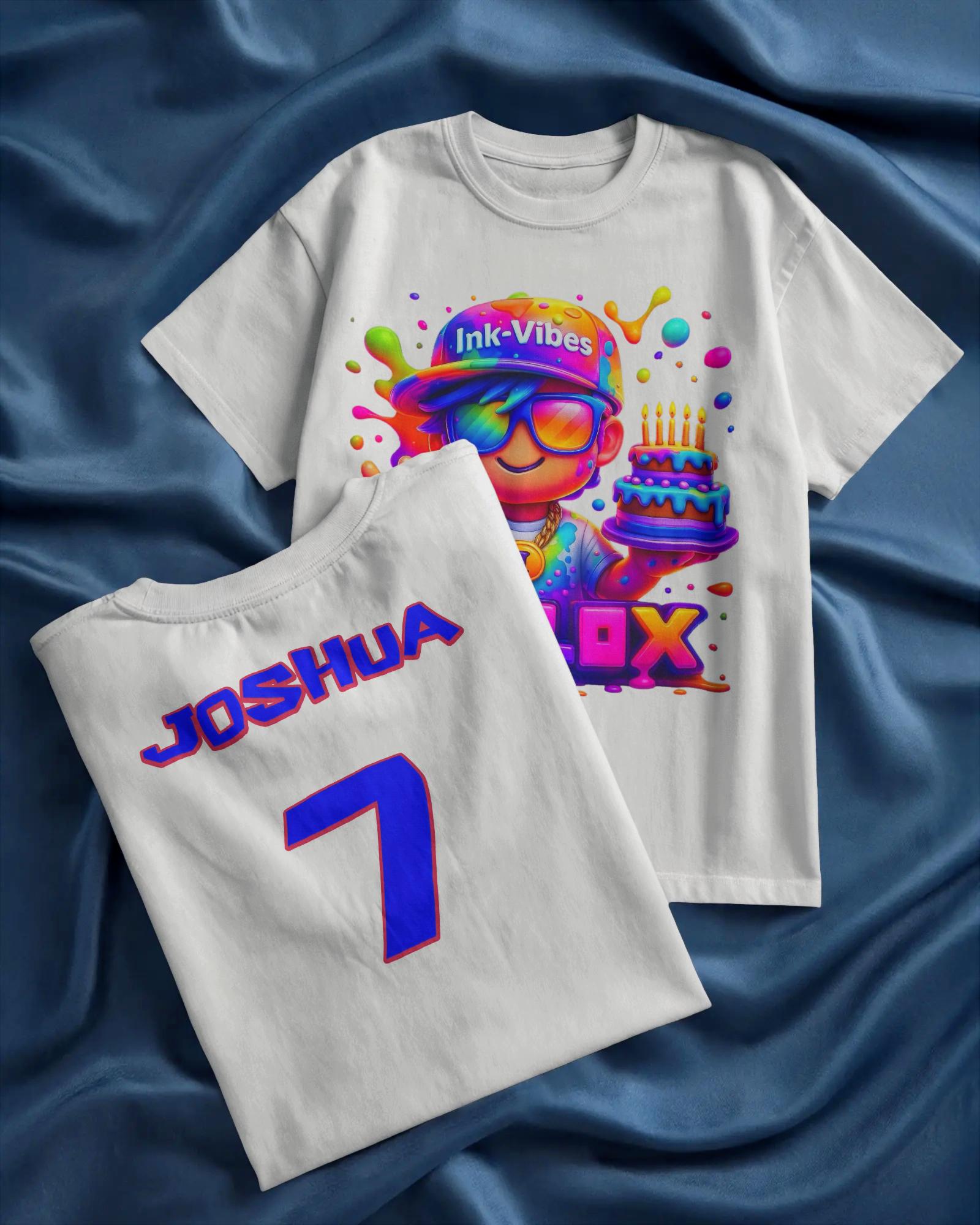 Personalisiertes Roblox-Geburtstags-T-Shirt Mit Individuellen Namen Und Zahlen Auf Der Rückseite von InkVibesStore