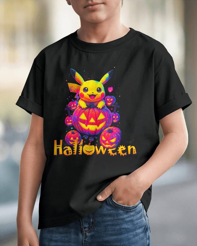 Pikachu Halloween Kinder-T-Shirt Neon-Kürbis-T-Shirt, Lustiges „Süßes Oder Saures"-Outfit. Kostenlose Lieferung von InkVibesStore