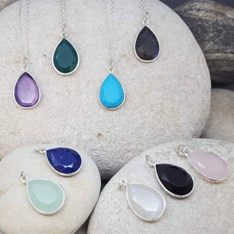 Silber Tropfen Halskette Für Frauen | Geburtsstein Anhänger Natürlicher Edelstein Charm Geschenk Mutter Sie Freund von InkaCreationsStore