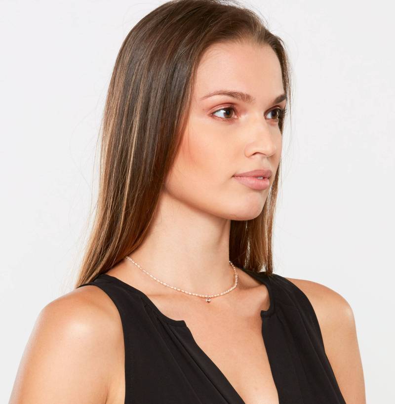 Rose Perlen Feueropal Halskette, Zierliche Süßwasserperlen Opal Kleine Anhänger Tiny Fire Gold Halskette von InkaGioielli