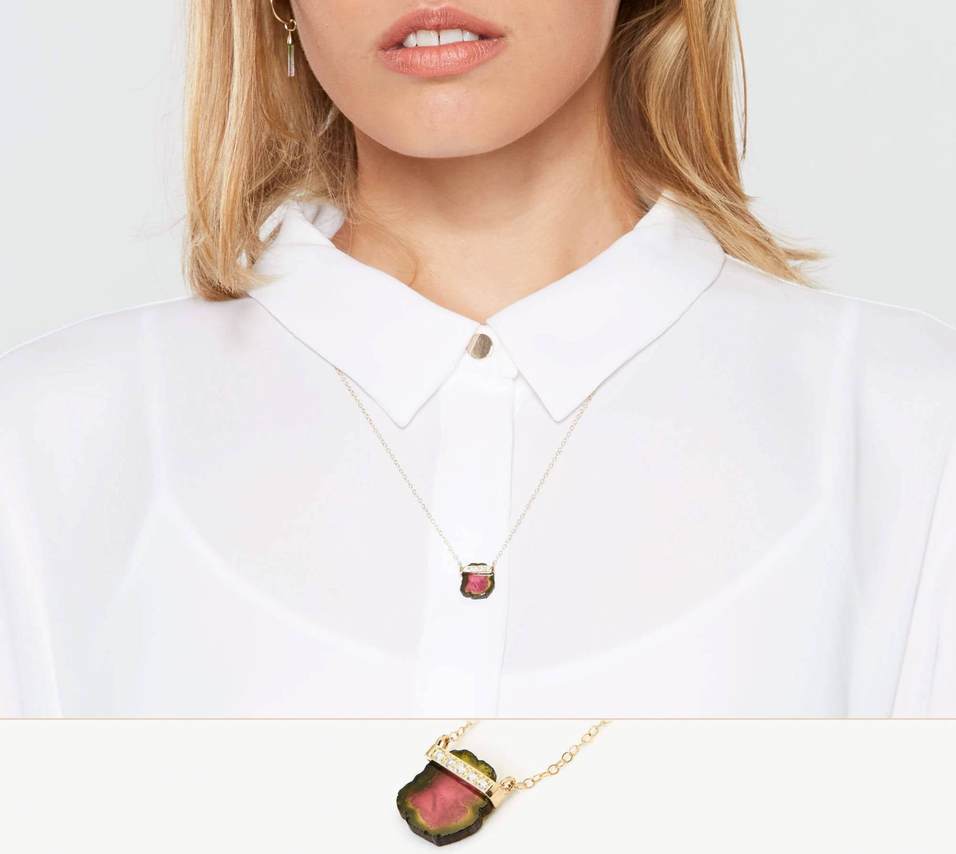 Wassermelone Scheibe Gold Anhänger, Rosa Und Grün Halskette, Solid Turmalin Scheibe, Diamant Solid Band Birthstone Wassermelone Scheibe Gold Anhänger, Rosa Und Grün Halskette, Solid Turmalin Scheibe, Diamant Solid Band Birthstone von InkaGioielli