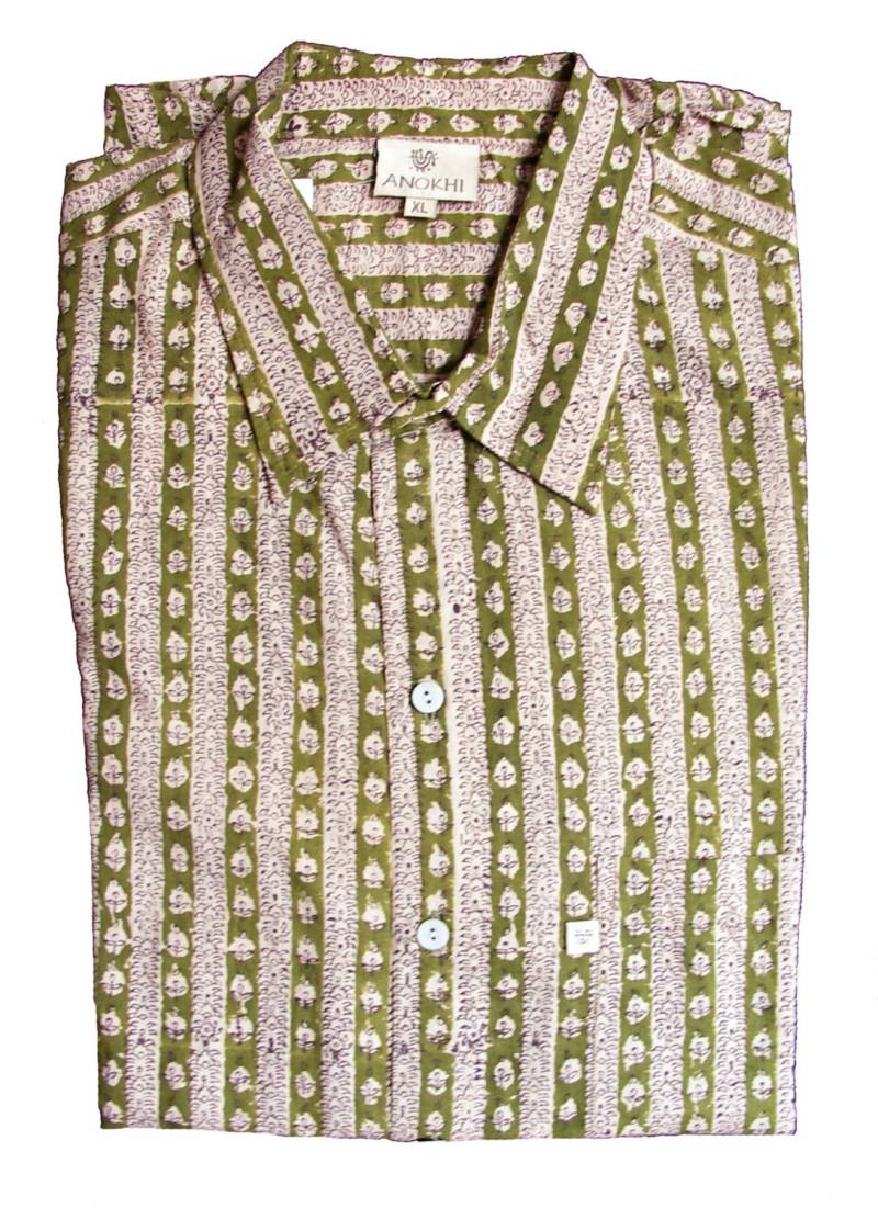 Shirt - Oliv Gestreift 100% Baumwolle Lange Ärmel von Inkandblock