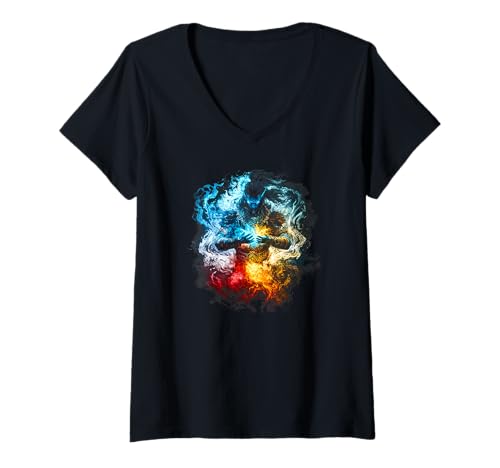 Damen Elementar Schamane – Magie der Vier Elemente Fantasy Art T-Shirt mit V-Ausschnitt Damen Elementar Schamane – Magie der Vier Elemente Fantasy Art T-Shirt mit V-Ausschnitt von Inkdaps