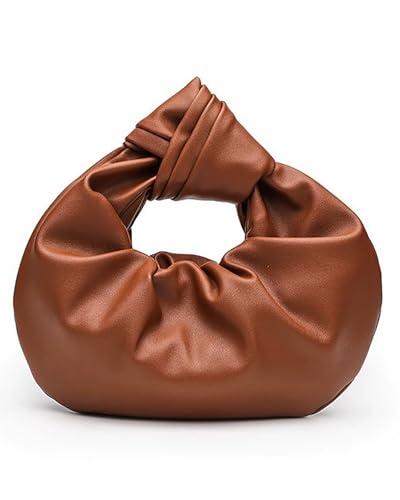 Inkfew Damen Wrinkled PU Leder Cloud Shape Knotted Handtasche Y2K Dumpling Hobo Clutch Geldbörse für Party Shopping Prom Hochzeit, Braun von Inkfew