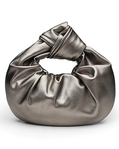 Inkfew Damen Wrinkled PU Leder Cloud Shape Knotted Handtasche Y2K Dumpling Hobo Clutch Geldbörse für Party Shopping Prom Hochzeit, Dunkelgrau von Inkfew