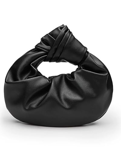 Inkfew Damen Wrinkled PU Leder Cloud Shape Knotted Handtasche Y2K Dumpling Hobo Clutch Geldbörse für Party Shopping Prom Hochzeit, Schwarz von Inkfew