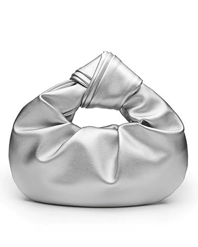 Inkfew Damen Wrinkled PU Leder Cloud Shape Knotted Handtasche Y2K Dumpling Hobo Clutch Geldbörse für Party Shopping Prom Hochzeit, silber von Inkfew
