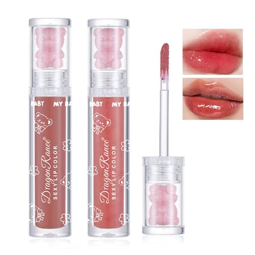 Hydrating Bear Lip Glaze Jelly Lipstick,Moisturizing Shimmery Water Glossy Lip Stain,Long Lasting Nourishing Plumping Tinted Cute Bear Lip Oil Gloss,Lightweight High Shine Lip Makeup for Women(2PCS) von Inkjoy