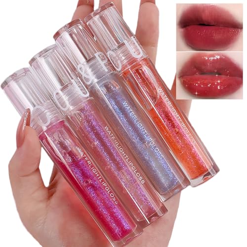 Hydrating & Plumping Schimmer Lipgloss Lippenöl Set,Long Lasting Moisturizing Clear Glossy Shiny Lippen Care Glow-Öl,Juicy Transparent Glass Water Lip Tint Liquid Lipstick for Women Girls (4PCS) von Inkjoy