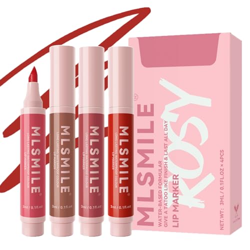 Matte Hydrating Lip Marker Lipstick, 2 In 1 Lip Liner Pencil Lip Stain Set for Sculpting & Filling,Natural Long Lasting Smooth Waterproof Non-Stick Cup Quick Drying Liquid Lipstick Kit for Women(4PCS) von Inkjoy