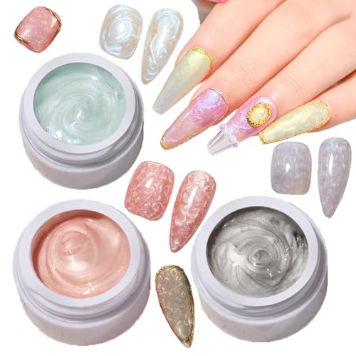 Pearl Thread Shell Gel Nagellack Set,3 Farben Glitzer Perlmutt Spirale Schimmer Effekt Nagel Gel Nail Polish, Weißer Rosa Grau Drawing Soak Off LED UV Gel Polish Kit DIY Maniküre Nagel für Home Salon von Inkjoy