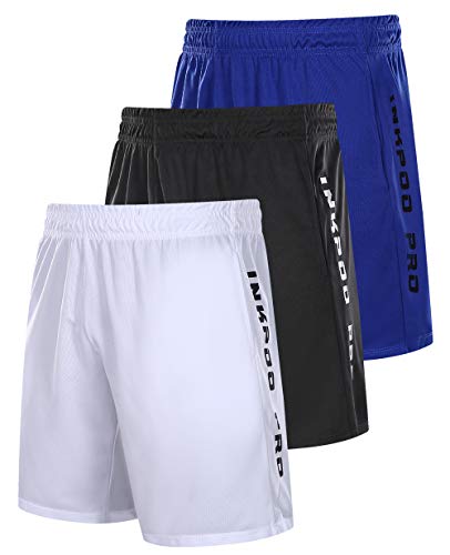 Inkpoo Herren 3er-Pack leichte Trainingshose mit Taschen, schnell trocknend, kurze Hose für Training Athletic Gym Gr. S, Schwarz, Weiß, Blau von Inkpoo