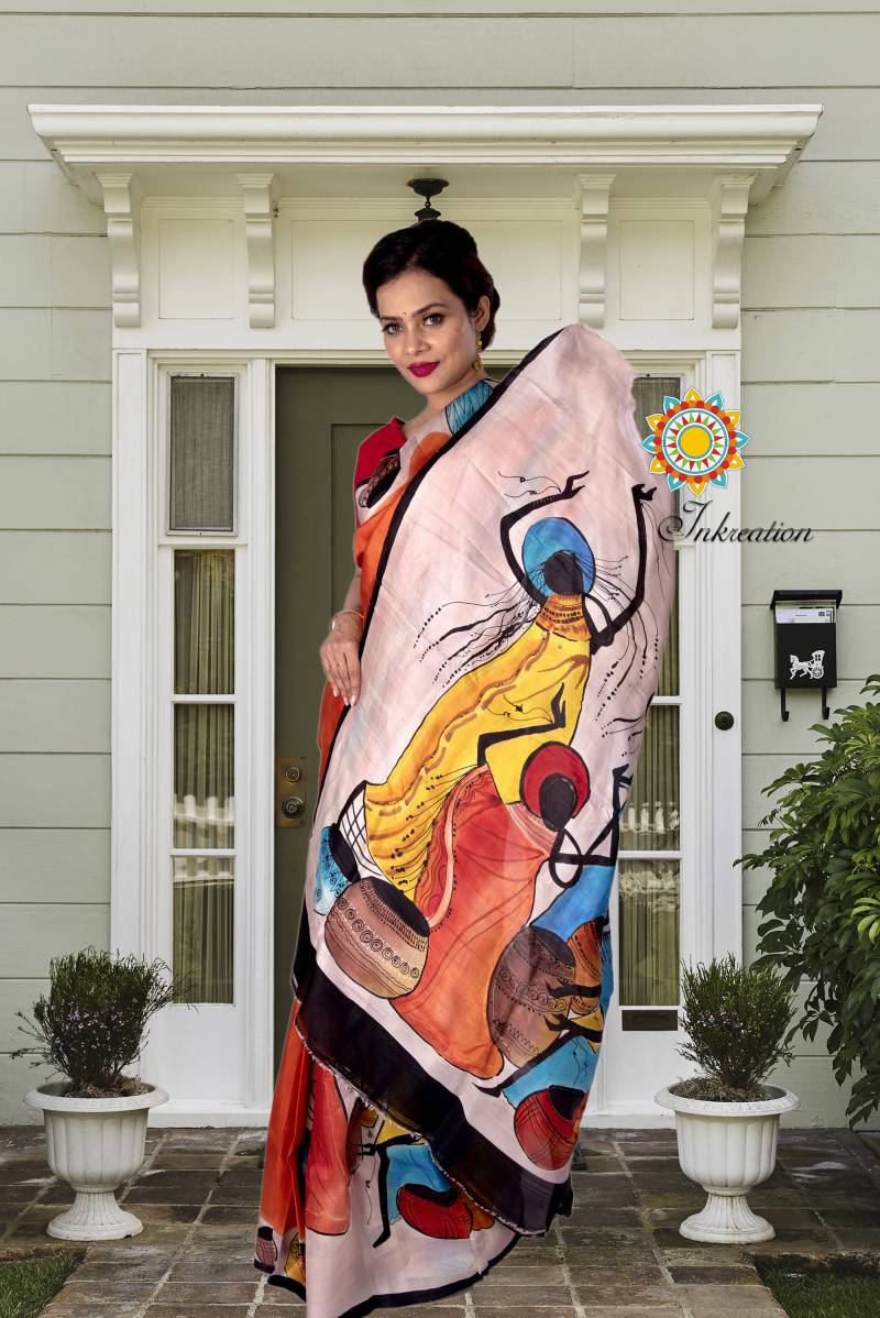 Säurefarben Sari Von Einem Handwerker Mit Blusenstück Handbemalt Aus Reiner Seide von InkreationCrafts