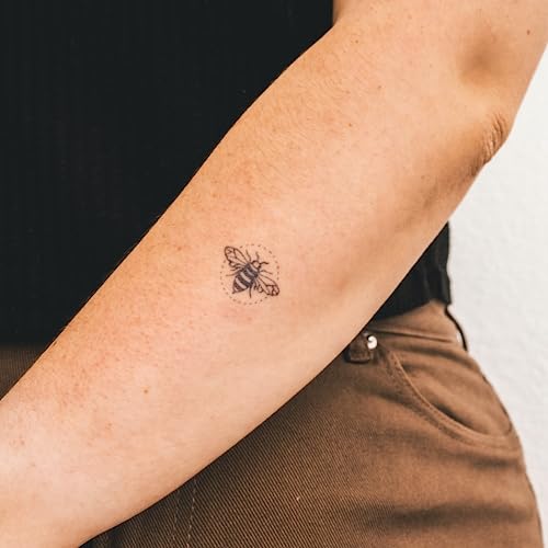 Inkster® Biene mit Kreis Tattoo | Temporäres Tattoo mit EU-Kosmetikzertifizierung | wasserfest + vegan | revolutionäres 2-Wochen-Tattoo | Fake Tattoos und Klebetattoos für Erwachsene von Inkster