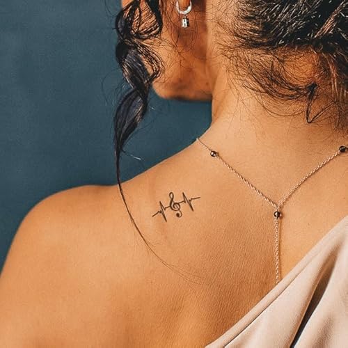 Inkster Tattoo - Musikherzschlag Tattoo | Temporäres Tattoo mit EU-Kosmetikzertifizierung | wasserfest + vegan | revolutionäres 2-Wochen-Tattoo | Fake Tattoos und Klebetattoos für Erwachsen von Inkster