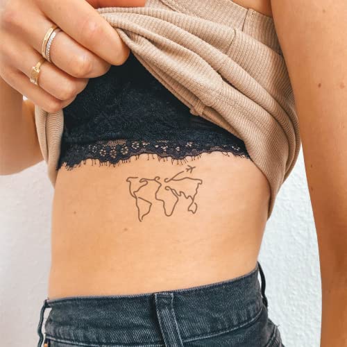 Inkster Tattoo - Weltkarte | vegane & wasserfeste Temporäre Tattoos für Erwachsene - EU-Kosmetikzertifizierte Farbe - revolutionäres 2 Wochen Tattoo | Premium Klebetattoos & Fake Tattoo von Inkster