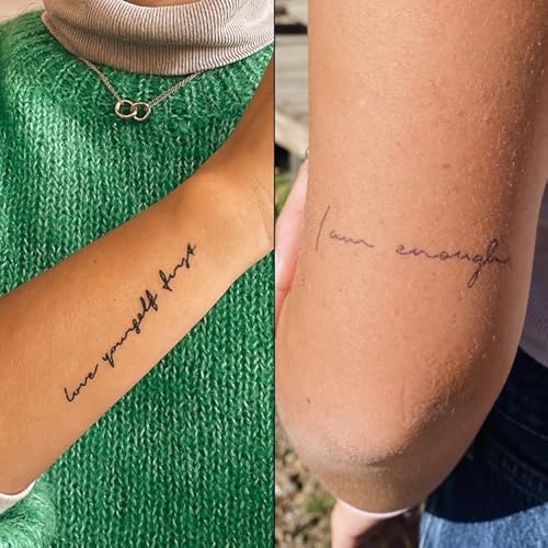 Inkster Tattoo - Love yourself first & I am enough Doppelpack - vegane & wasserfeste Temporäre Tattoos für Erwachsene - EU-Kosmetikzertifizierte Farbe, für Frauen und Männer von Inkster