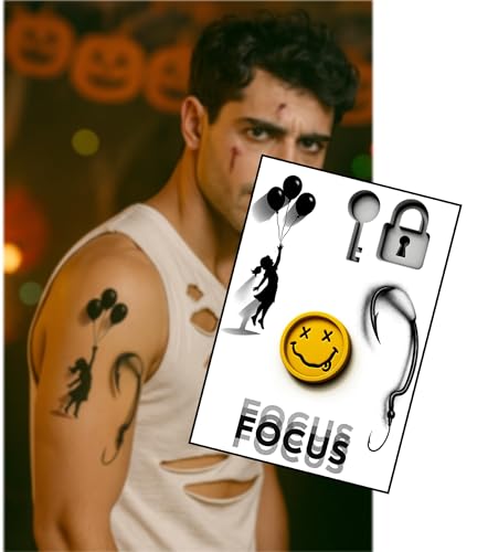 Halloween 3D FX Tattoos - A5 Blatt Optische Täuschung Temporäre Tattoos (Hook Through Skin, Floating Girl, Key & More) von Inkwear