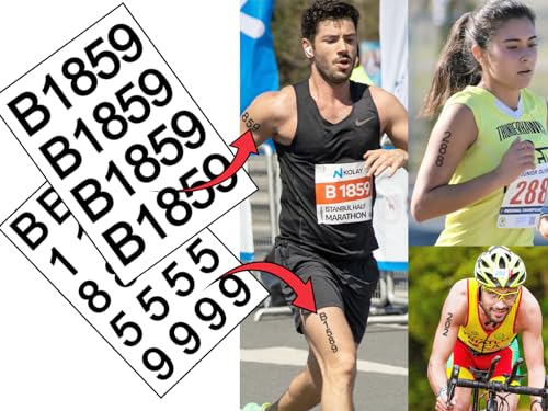 Laufrennen Nummer Temporäre Tattoos Arm+Bein | Benutzerdefinierte Lätzchen Zahlen | Marathon | Triathlon | Schwimmen | Iron Man | Hautsicher von Inkwear