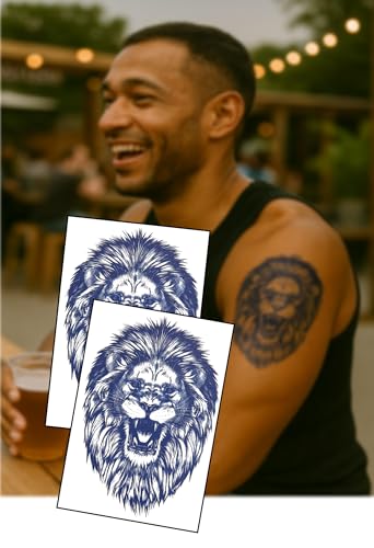 Roaring Lion Semi-Permanent Tattoo - 5.1x 15.2x10.2 cm Sheets - Bold Blue Ink Hardwear for Men - by Inkwear von Inkwear