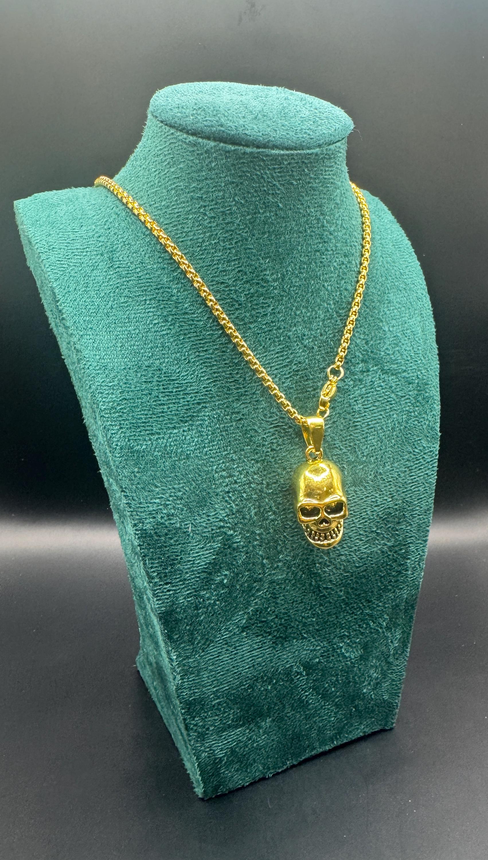 Gold & Silber Schädel Anhänger Halskette Gothic Biker Rocker Schmuck Für Männer, Frauen, Punk Style Kette von Inkyhausstudio