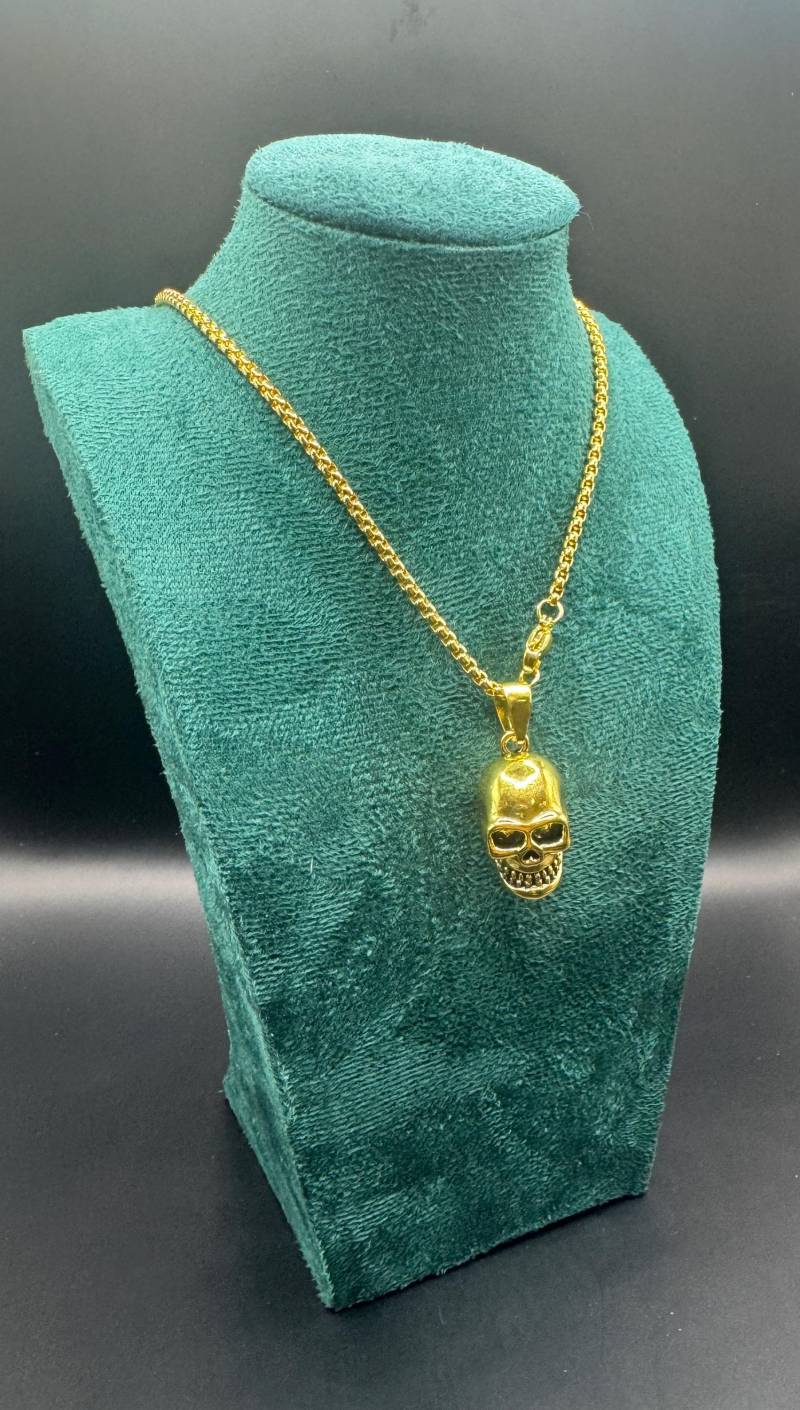 Gold & Silber Schädel Anhänger Halskette Gothic Biker Rocker Schmuck Für Männer, Frauen, Punk Style Kette von Inkyhausstudio
