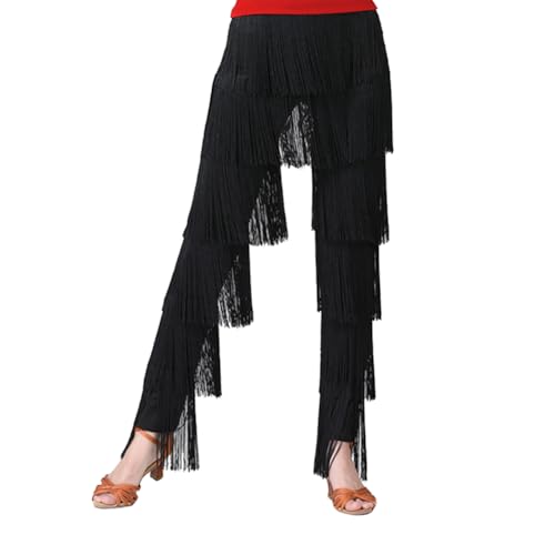 Inlefen Damen Latein Tanzhose, Fransenhose Lateinischer Tanz Performance Tango Cha Cha Hose Elastische Taille Stretch Hose Fransenhose von Inlefen