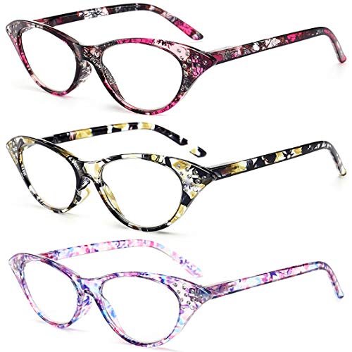 Inlefen Damen Lesebrille Frühling Scharnier Damen Vintage Cat Eye Lesebrillen mit Strasssteinen 1.00 to 4.00 von Inlefen