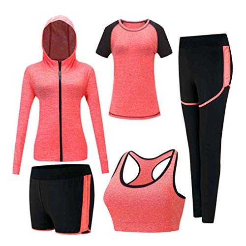 Inlefen Damen Trainingsanzug-Sets Sportanzug-Set weich und bequem Schnelltrocknend Laufen Joggen Fitness Workout Trainingsanzug 5-teiliges Set Damen Sportbekleidung-Sets Yoga-Bekleidung von Inlefen