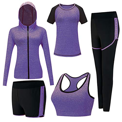 Inlefen Damen Trainingsanzug-Sets Sportanzug-Set weich und bequem Schnelltrocknend Laufen Joggen Fitness Workout Trainingsanzug 5-teiliges Set Damen Sportbekleidung-Sets Yoga-Bekleidung von Inlefen