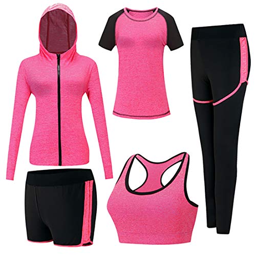 Inlefen Damen Trainingsanzug-Sets Sportanzug-Set weich und bequem Schnelltrocknend Laufen Joggen Fitness Workout Trainingsanzug 5-teiliges Set Damen Sportbekleidung-Sets Yoga-Bekleidung von Inlefen