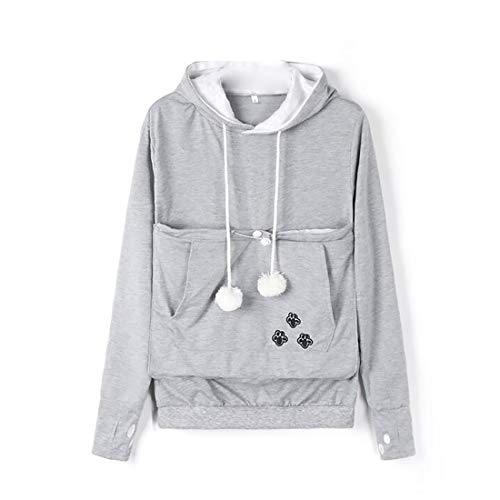 Inlefen Frauen Hoodie Sweatshirt Herbst und Winter Lange Ärmel Große Tasche Hoodie Pullover Kordelzug Grau 2XL von Inlefen