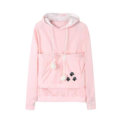 Inlefen Frauen Hoodie Sweatshirt Herbst und Winter Lange Ärmel Große Tasche Hoodie Pullover Kordelzug Rosa 2XL von Inlefen