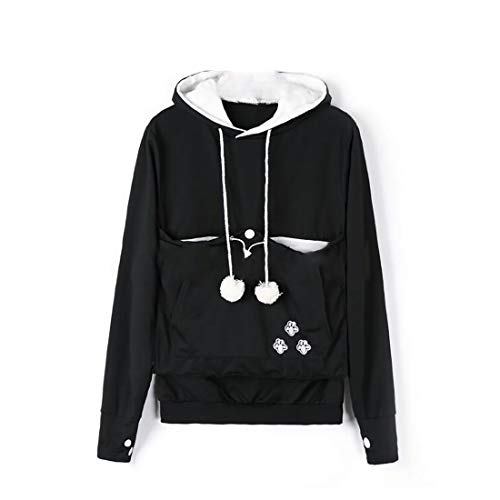 Inlefen Frauen Hoodie Sweatshirt Herbst und Winter Lange Ärmel Große Tasche Hoodie Pullover Kordelzug Schwarz 2XL von Inlefen