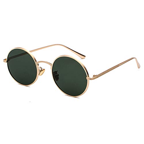 Inlefen Runde Metallrahmen Gläser Vintage Kreis Sonnenbrille für Männer und Frauen,Gold Dunkelgrün,57 von Inlefen