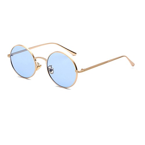 Inlefen Runde Metallrahmen Gläser Vintage Kreis Sonnenbrille für Männer und Frauen,Goldblau,57 von Inlefen