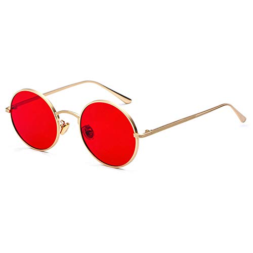 Inlefen Sonnenbrille Männer Frauen Runde Retro Vintage Kreis Stil Sonnenbrille Farbige Metallrahmen Brillen Gold rot von Inlefen