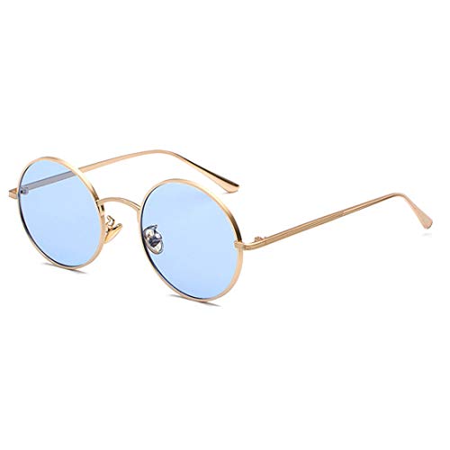 Inlefen Sonnenbrille Männer Frauen Runde Retro Vintage Kreis Stil Sonnenbrille Farbige Metallrahmen Brillen Gold blau von Inlefen