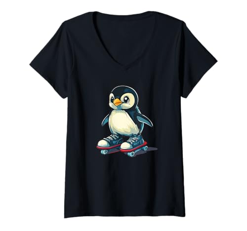 Damen Lustiger Pinguin rollt ins Rampenlicht Kostüm T-Shirt mit V-Ausschnitt Damen Lustiger Pinguin rollt ins Rampenlicht Kostüm T-Shirt mit V-Ausschnitt von Inline Skates Penguin