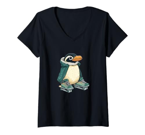 Damen Lustiger rollender Pinguin-Spaß für alle Altersgruppen T-Shirt mit V-Ausschnitt Damen Lustiger rollender Pinguin-Spaß für alle Altersgruppen T-Shirt mit V-Ausschnitt von Inline Skates Penguin