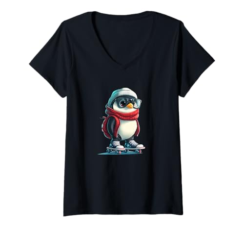 Damen Pinguin-Skater bringt Freude auf Rädern Outfit T-Shirt mit V-Ausschnitt Damen Pinguin-Skater bringt Freude auf Rädern Outfit T-Shirt mit V-Ausschnitt von Inline Skates Penguin