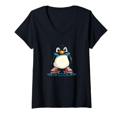 Damen Pinguinrollen mit Stil für einen lustigen Moment T-Shirt mit V-Ausschnitt Damen Pinguinrollen mit Stil für einen lustigen Moment T-Shirt mit V-Ausschnitt von Inline Skates Penguin