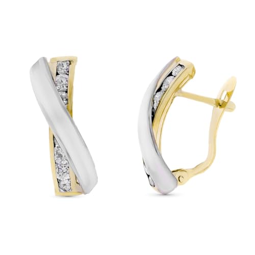 18 mm große Ohrringe aus 9 Karat Gold mit zwei gekreuzten Bändern und Zirkonen von Inmaculada Romero IR