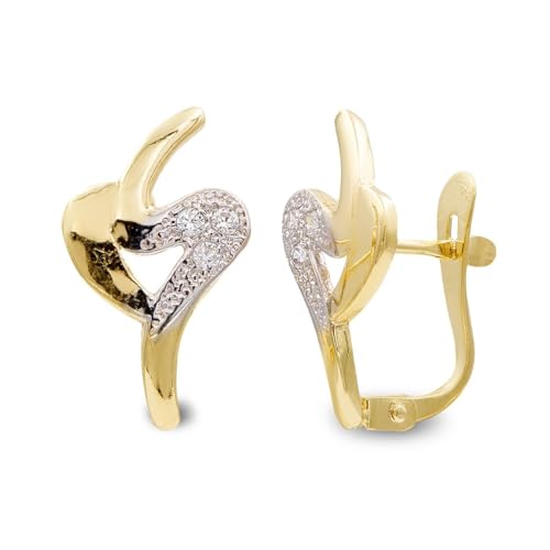 9 Karat zweifarbige Goldohrringe, 15 mm, mit Zirkonia und durchbrochenen Formen von Inmaculada Romero IR