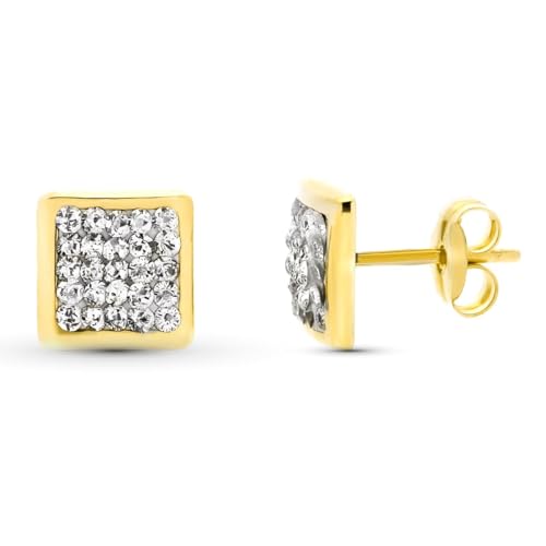 9-karätige Goldohrringe, 7 mm im Quadrat, mit Zirkonen in der Mitte von Inmaculada Romero IR