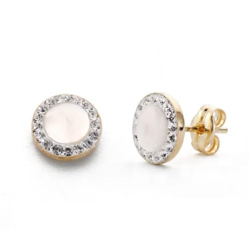9-karätige Goldohrringe, 7 mm rund, mit Perlmutt und Zirkonen von Inmaculada Romero IR